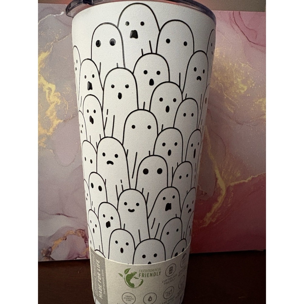 HydraPeak Ghosts Grande 25 oz Steel Tumbler Straw Lid Black White